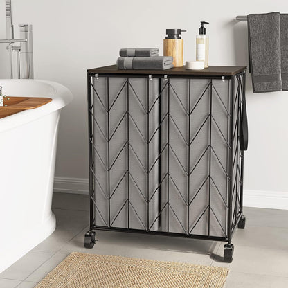 Laundry Hamper 3 Section with Lid, 142L Laundry Basket with Wheels