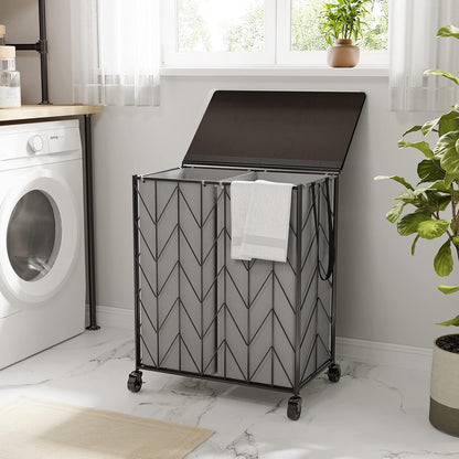 Laundry Hamper 3 Section with Lid, 142L Laundry Basket with Wheels
