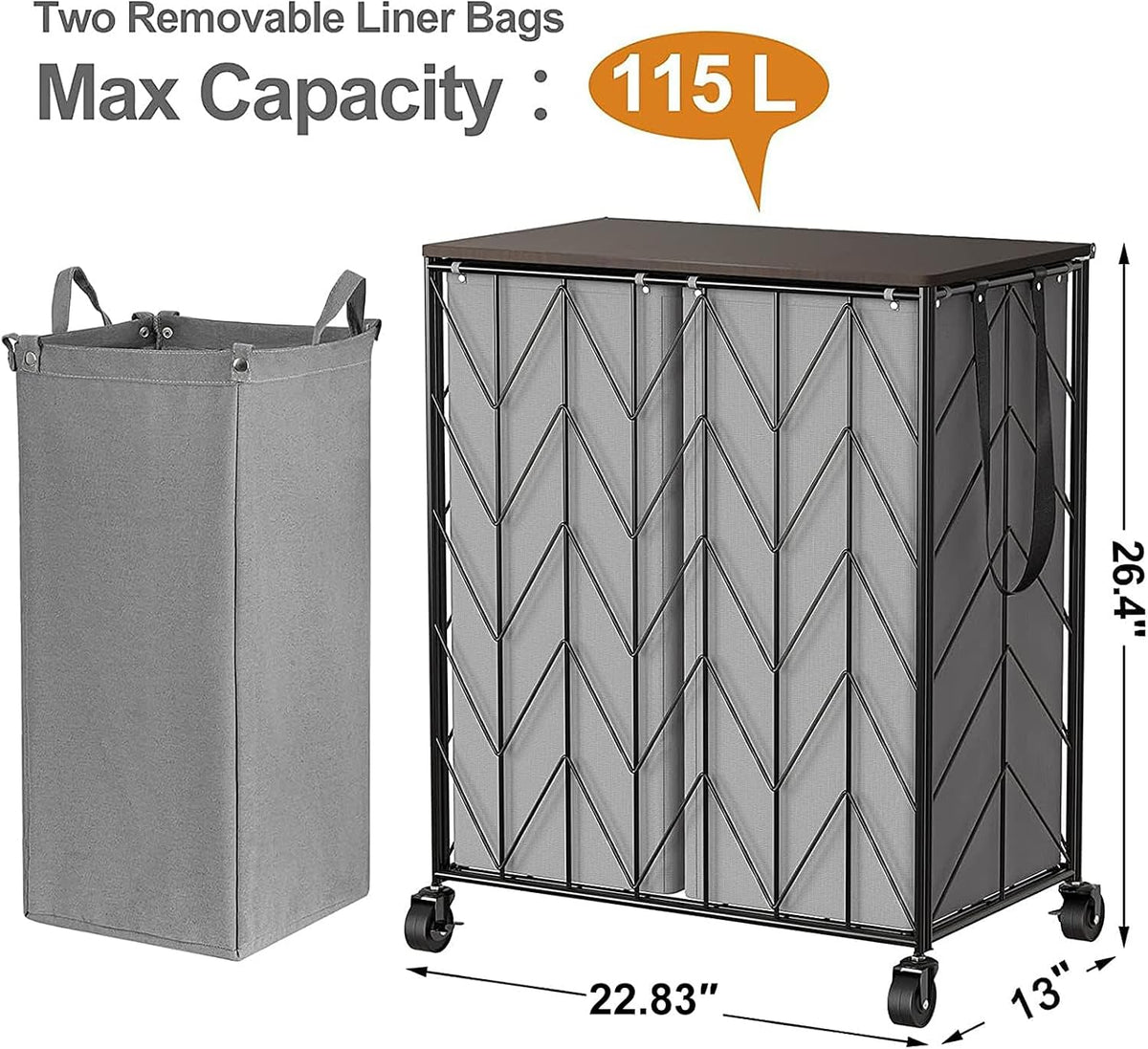 Laundry Hamper 3 Section with Lid, 142L Laundry Basket with Wheels
