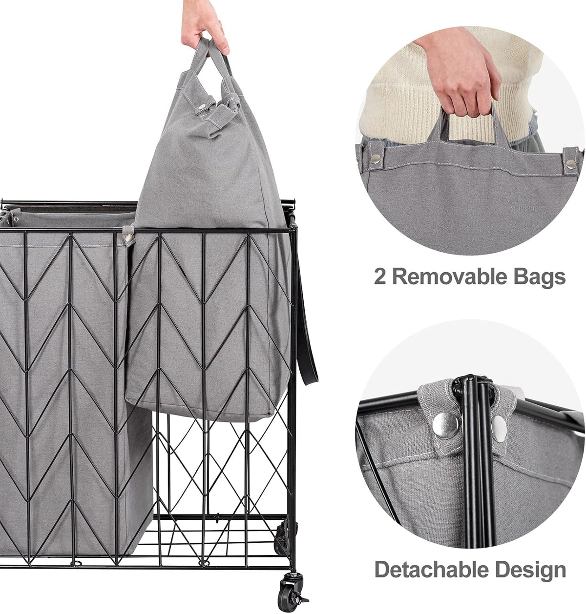 Laundry Hamper 3 Section with Lid, 142L Laundry Basket with Wheels