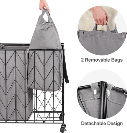 Laundry Hamper 3 Section with Lid, 142L Laundry Basket with Wheels