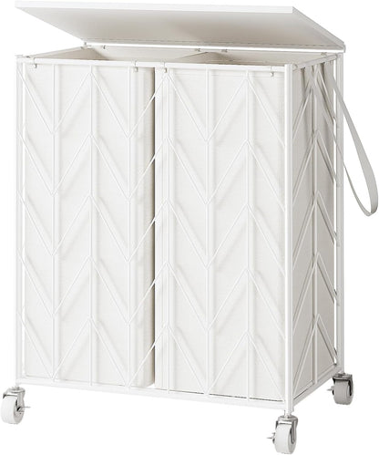 Laundry Hamper 3 Section with Lid, 142L Laundry Basket with Wheels