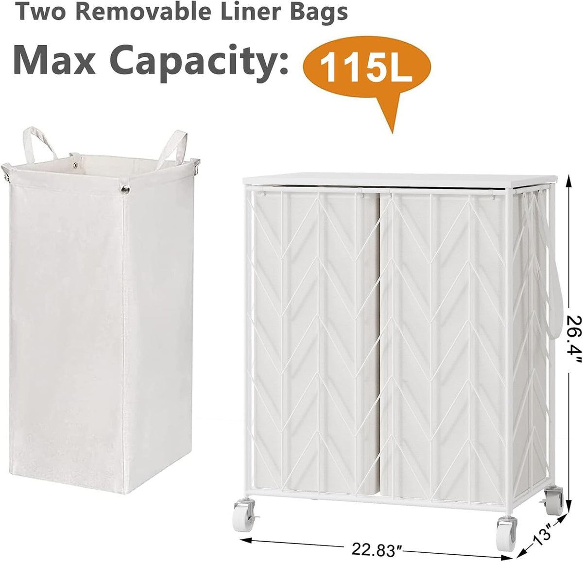 Laundry Hamper 3 Section with Lid, 142L Laundry Basket with Wheels