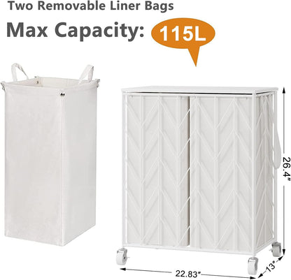 Laundry Hamper 3 Section with Lid, 142L Laundry Basket with Wheels