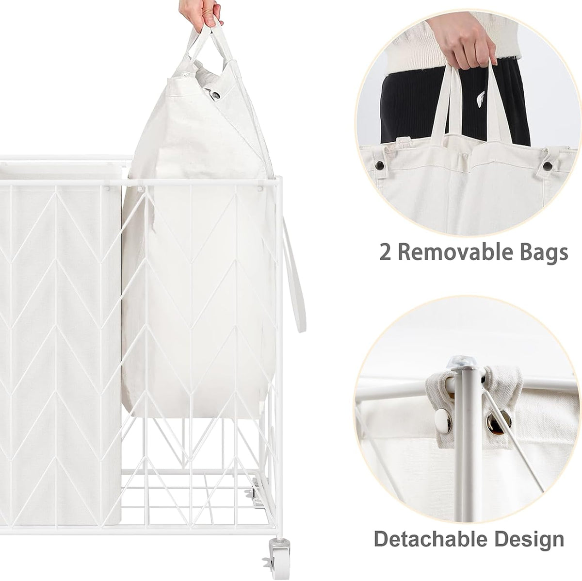 Laundry Hamper 3 Section with Lid, 142L Laundry Basket with Wheels