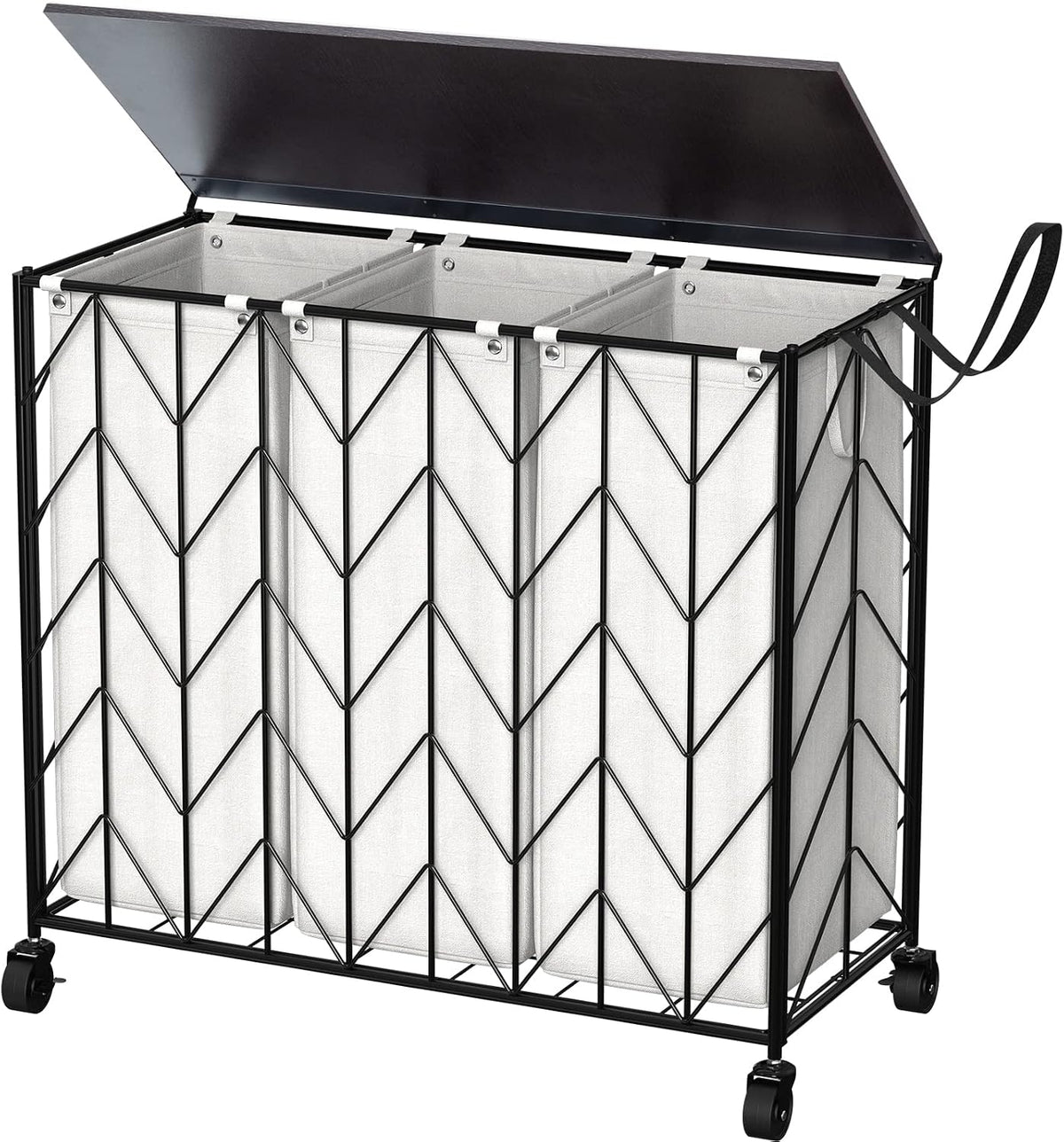 Laundry Hamper 3 Section with Lid, 142L Laundry Basket with Wheels