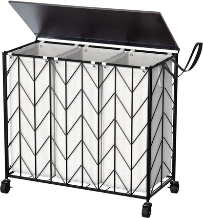 Laundry Hamper 3 Section with Lid, 142L Laundry Basket with Wheels