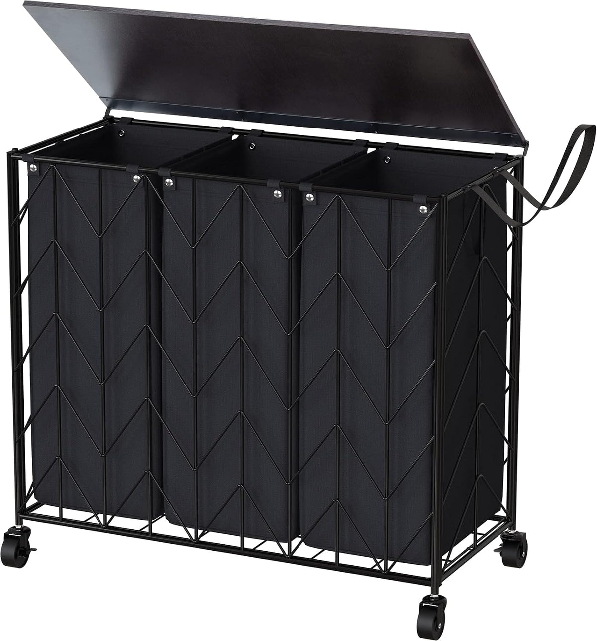 Laundry Hamper 3 Section with Lid, 142L Laundry Basket with Wheels