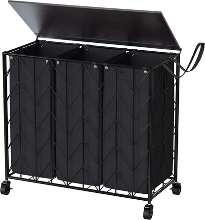 Laundry Hamper 3 Section with Lid, 142L Laundry Basket with Wheels