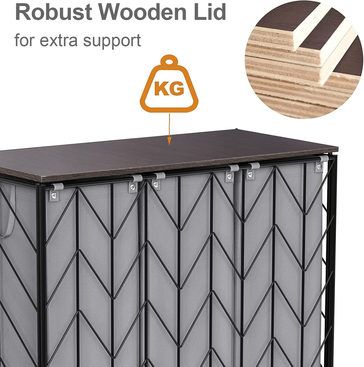 Laundry Hamper 3 Section with Lid, 142L Laundry Basket with Wheels