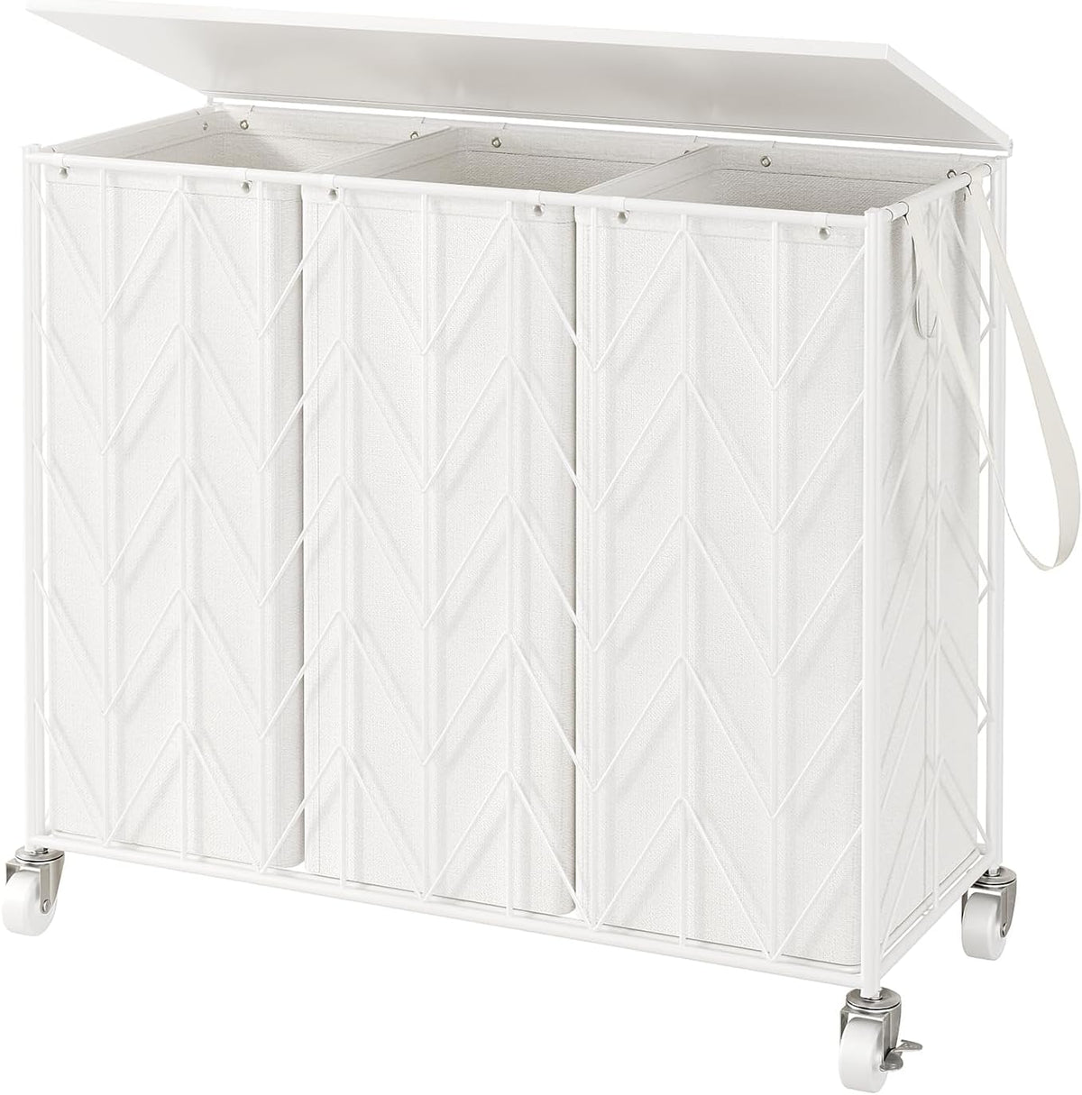 Laundry Hamper 3 Section with Lid, 142L Laundry Basket with Wheels
