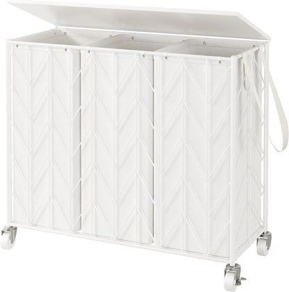 Laundry Hamper 3 Section with Lid, 142L Laundry Basket with Wheels