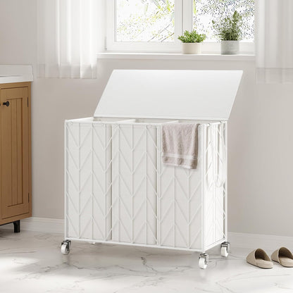 Laundry Hamper 3 Section with Lid, 142L Laundry Basket with Wheels