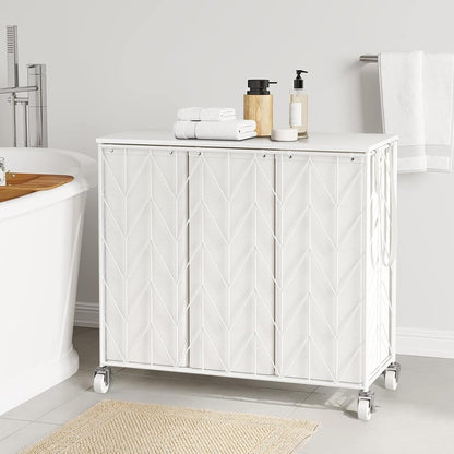 Laundry Hamper 3 Section with Lid, 142L Laundry Basket with Wheels
