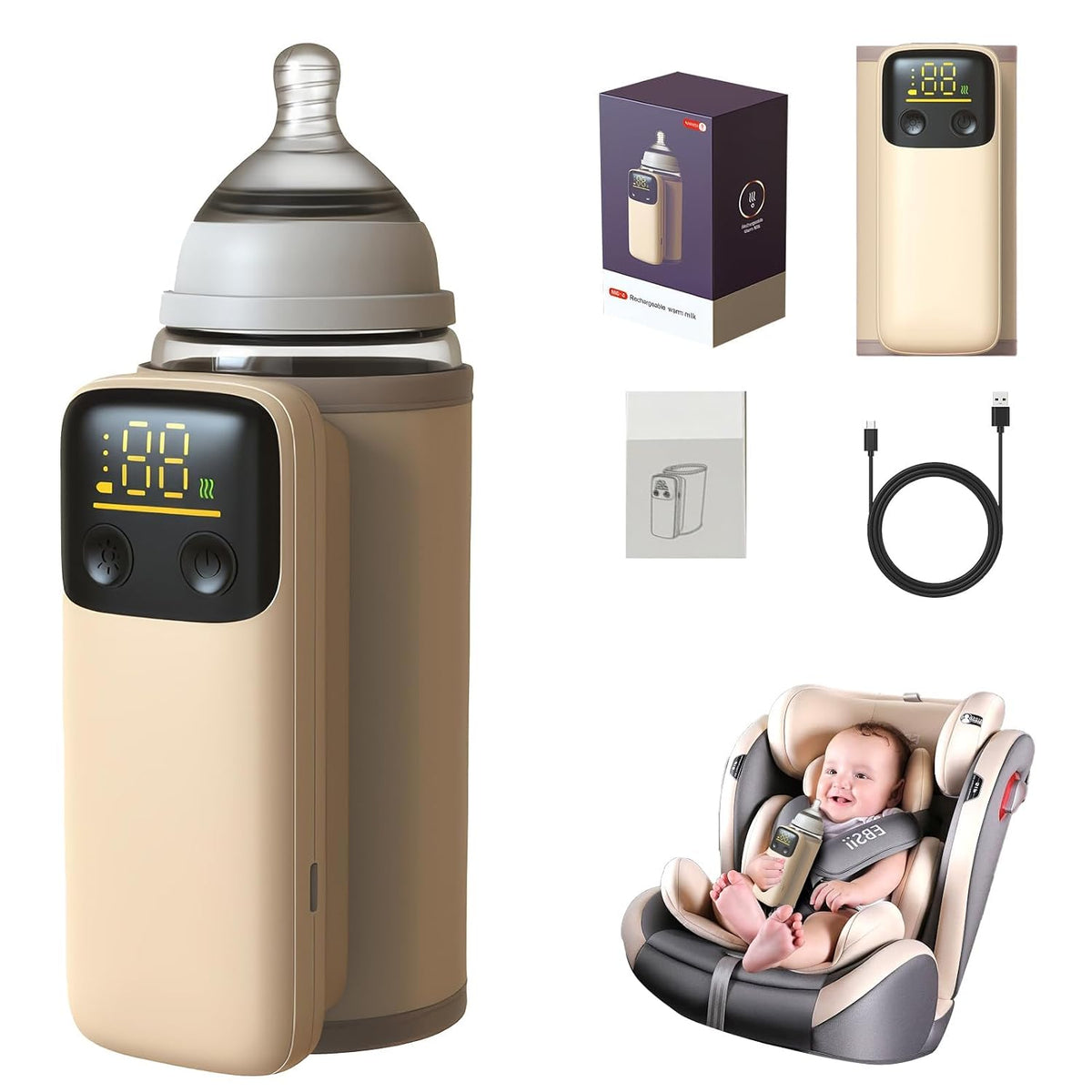 Portable Bottle Warmer for Travel, Fast Heating - Travel Bottle Warmer with Battery-Powered Temperature Display Bottle Warmer On The Go