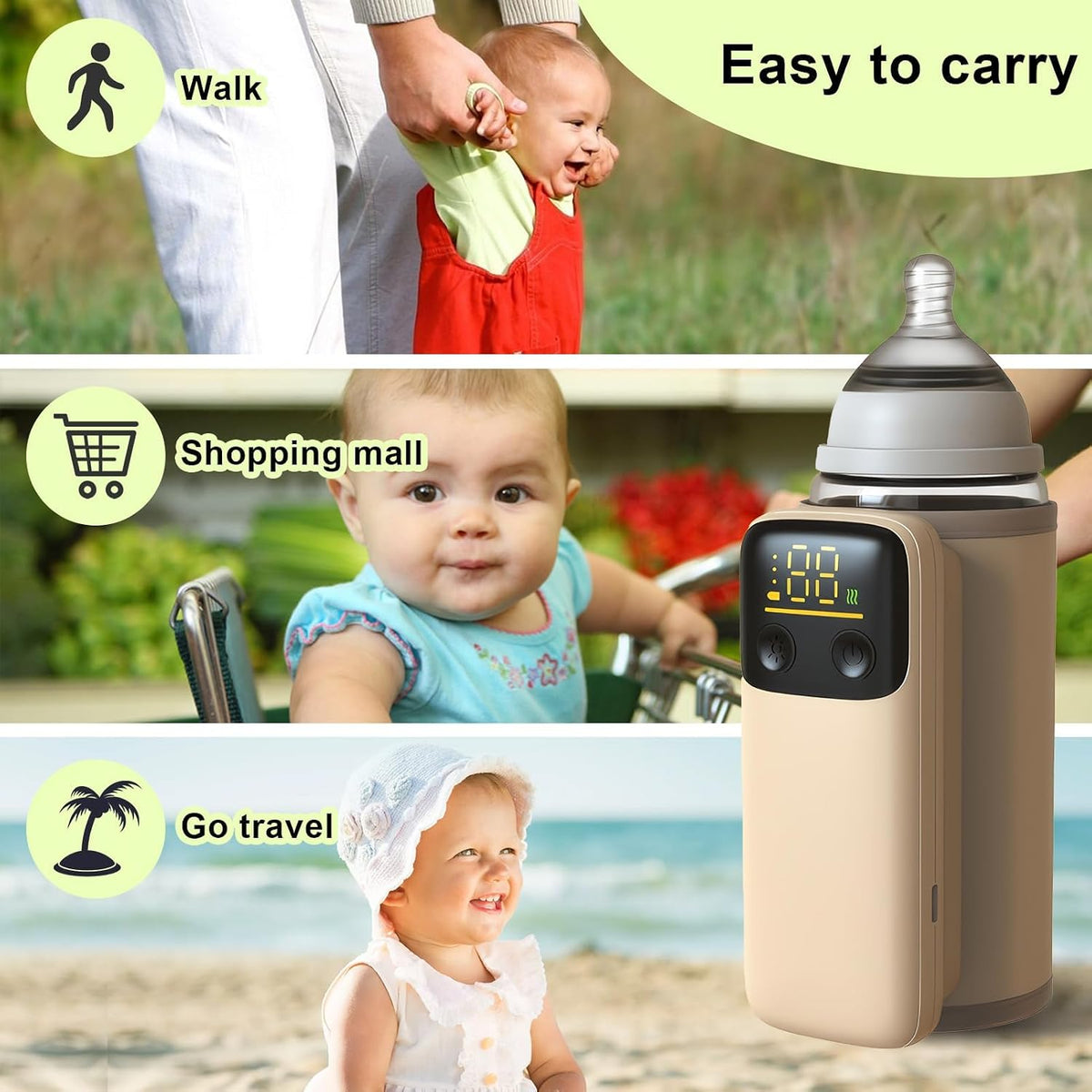 Portable Bottle Warmer for Travel, Fast Heating - Travel Bottle Warmer with Battery-Powered Temperature Display Bottle Warmer On The Go