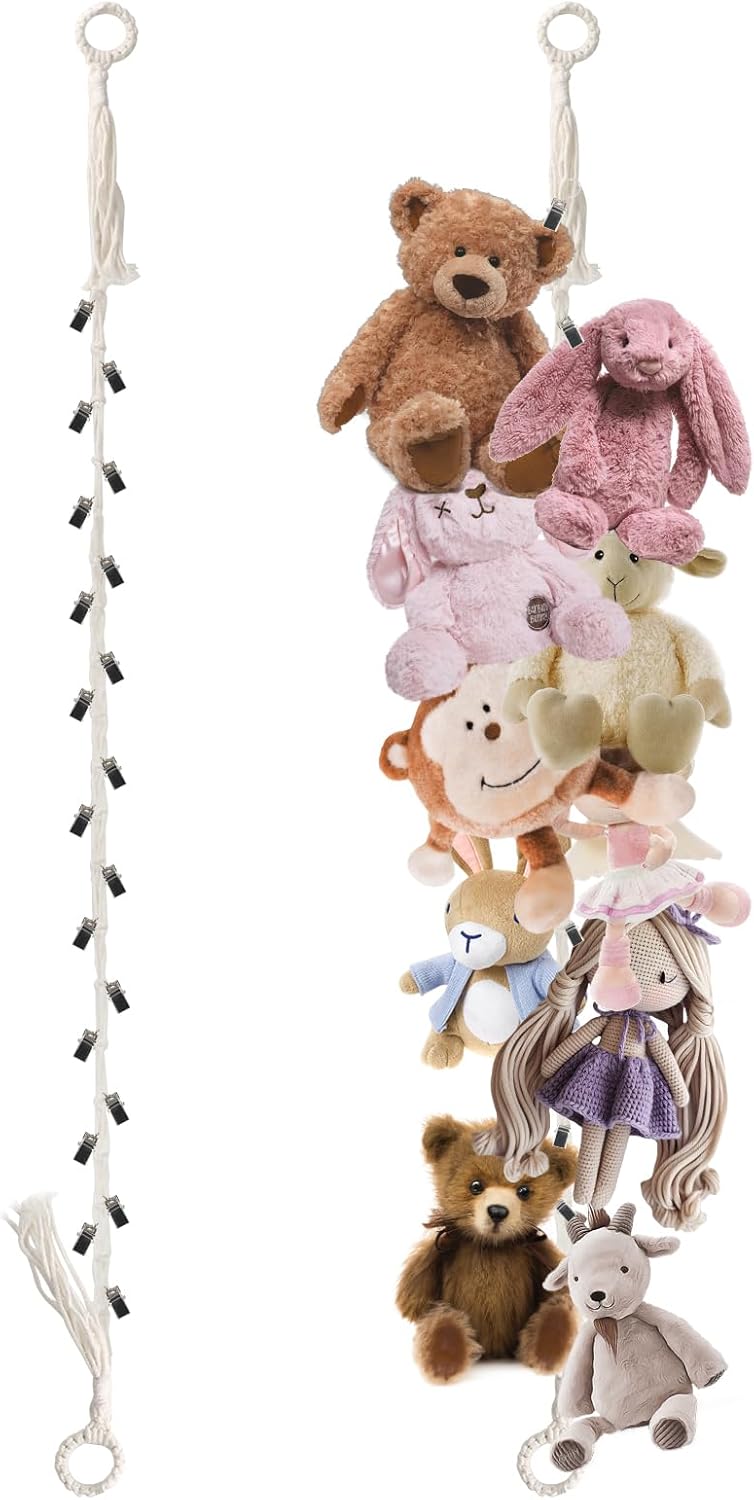 80" Beige Hanging Stuffed Animal Storage Chain with 20 Metal Clips