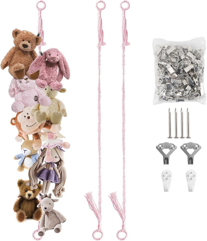 80" Beige Hanging Stuffed Animal Storage Chain with 20 Metal Clips