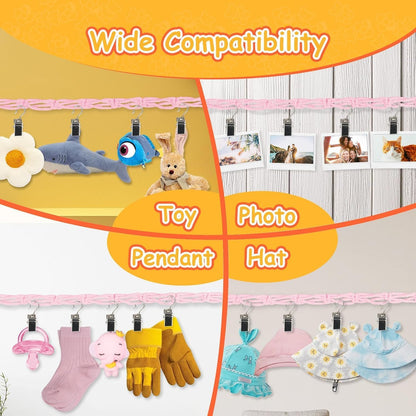 80" Beige Hanging Stuffed Animal Storage Chain with 20 Metal Clips