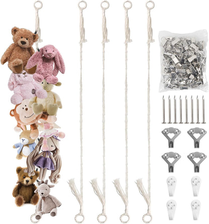 80" Beige Hanging Stuffed Animal Storage Chain with 20 Metal Clips