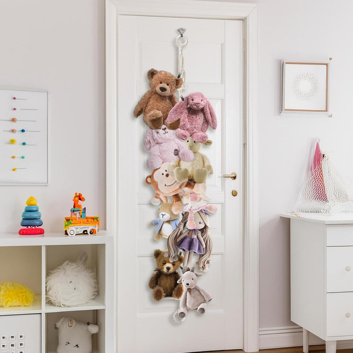 80" Beige Hanging Stuffed Animal Storage Chain with 20 Metal Clips