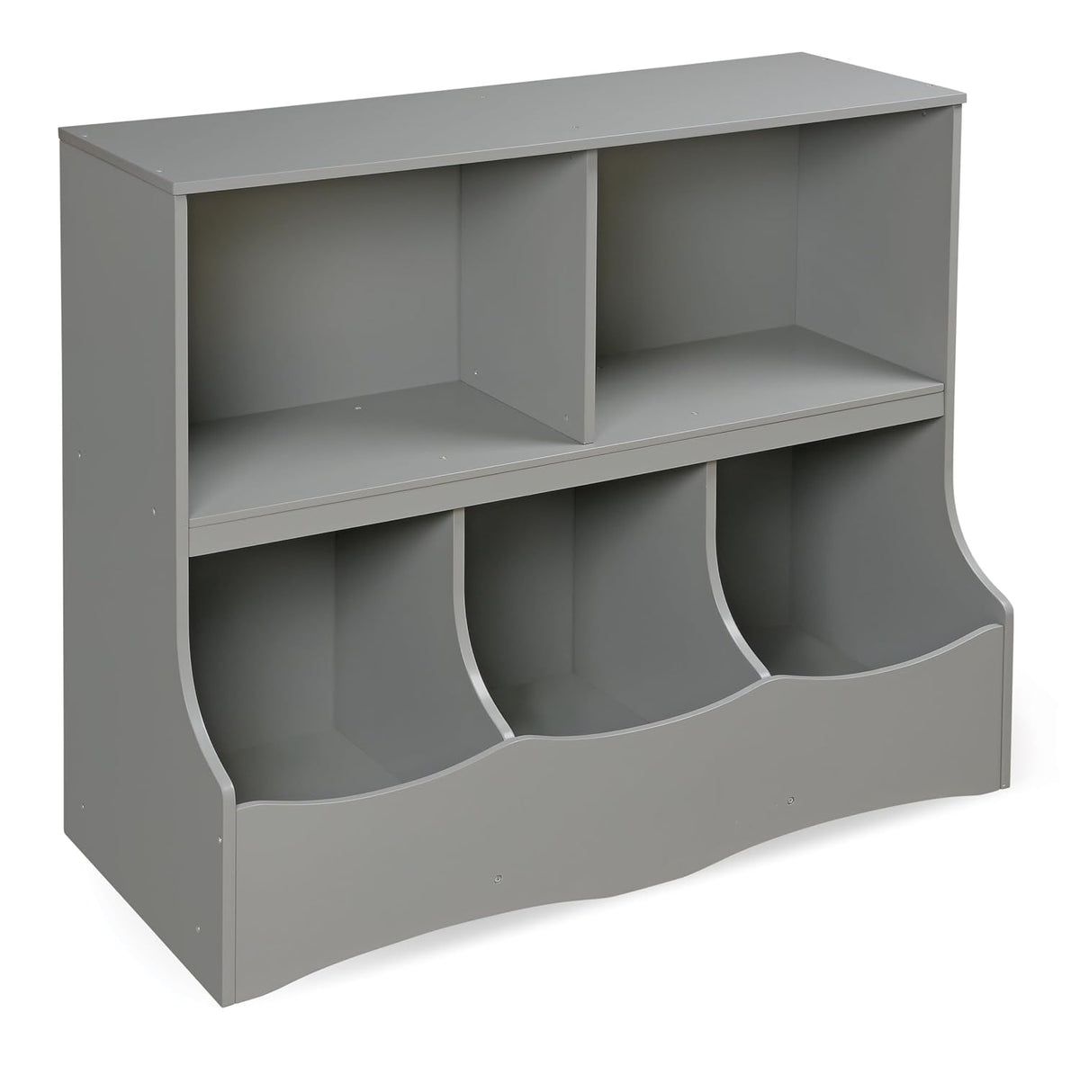 Multi-Bin Storage Cubby for Kids - Toy Organizer with 3 Cubbies, 2 Open Shelves, Display Top for Playroom or Bedroom - Storage Unit for Toys, Books & More - Gray