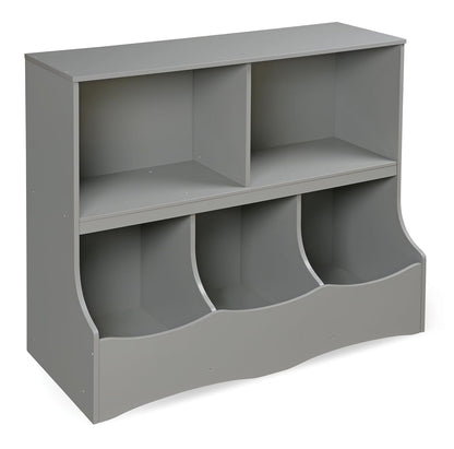 Multi-Bin Storage Cubby for Kids - Toy Organizer with 3 Cubbies, 2 Open Shelves, Display Top for Playroom or Bedroom - Storage Unit for Toys, Books & More - Gray