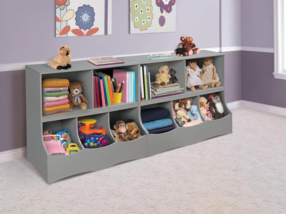 Multi-Bin Storage Cubby for Kids - Toy Organizer with 3 Cubbies, 2 Open Shelves, Display Top for Playroom or Bedroom - Storage Unit for Toys, Books & More - Gray