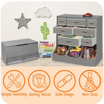Multi-Bin Storage Cubby for Kids - Toy Organizer with 3 Cubbies, 2 Open Shelves, Display Top for Playroom or Bedroom - Storage Unit for Toys, Books & More - Gray