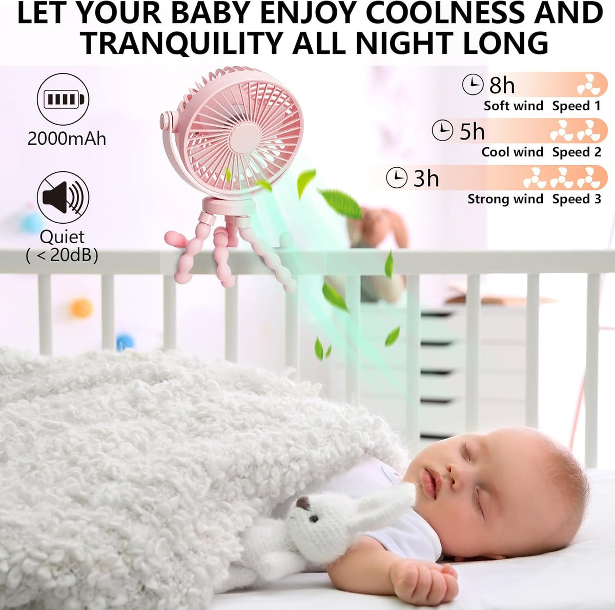 Mini Handheld Personal Portable Fan, Baby Stroller Fan Pink