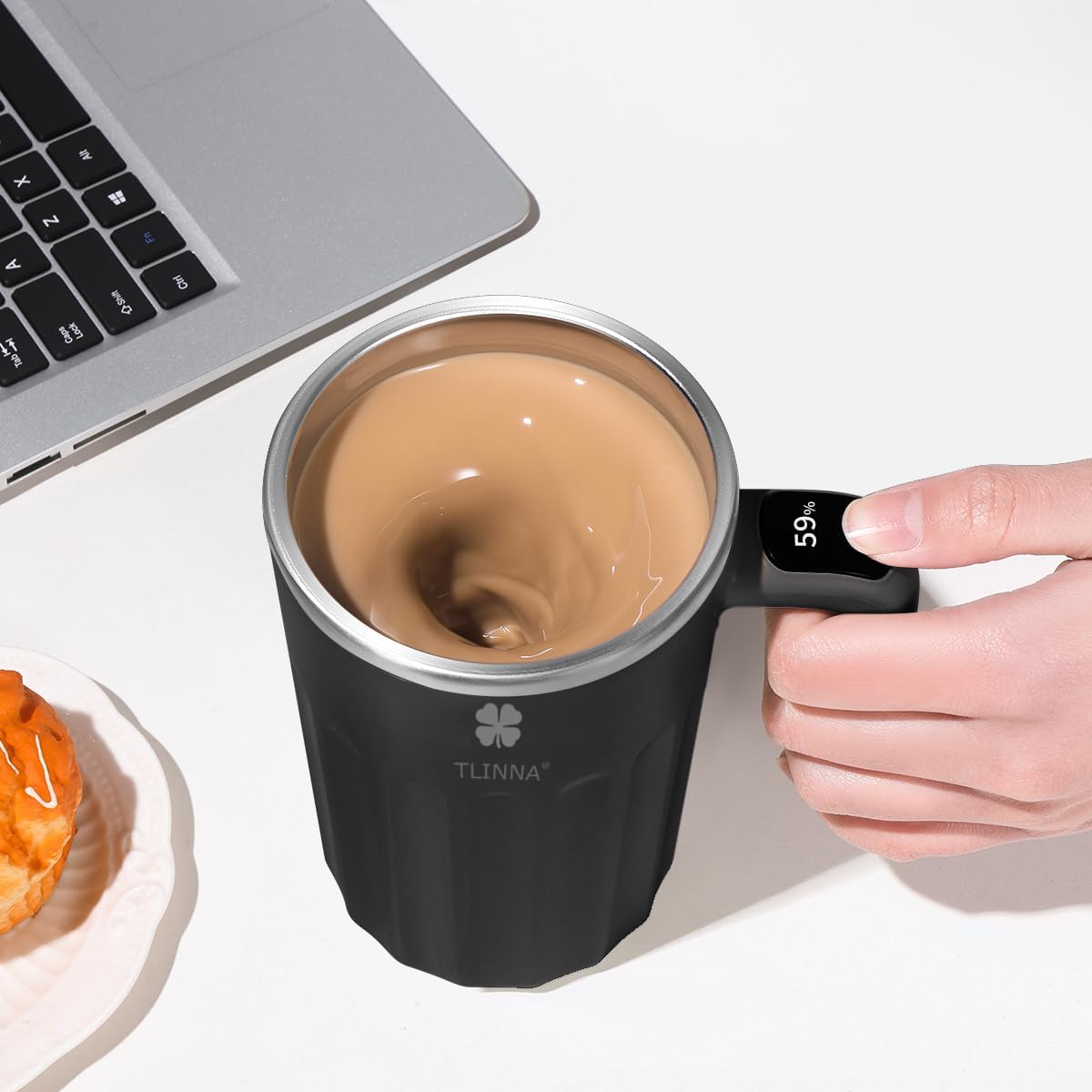 Self Stirring Mug,Self Stirring Coffee Mug,Suitable for Coffee, Milk, Cocoa and Other Beverages,Insulated bottle (Cream-temperature, 12 Ounces)