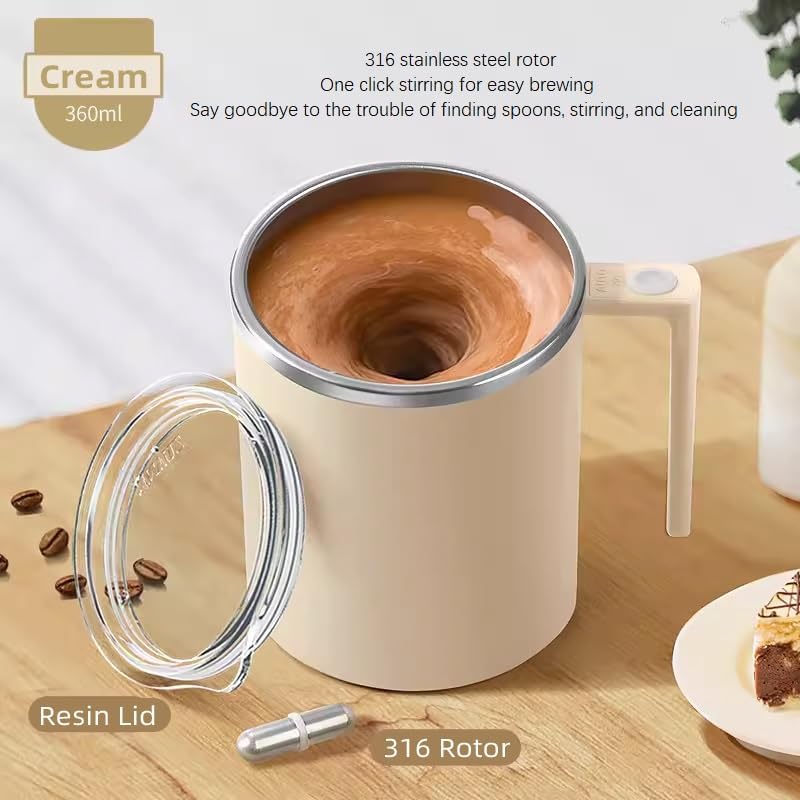 Self Stirring Mug,Self Stirring Coffee Mug,Suitable for Coffee, Milk, Cocoa and Other Beverages,Insulated bottle (Cream-temperature, 12 Ounces)