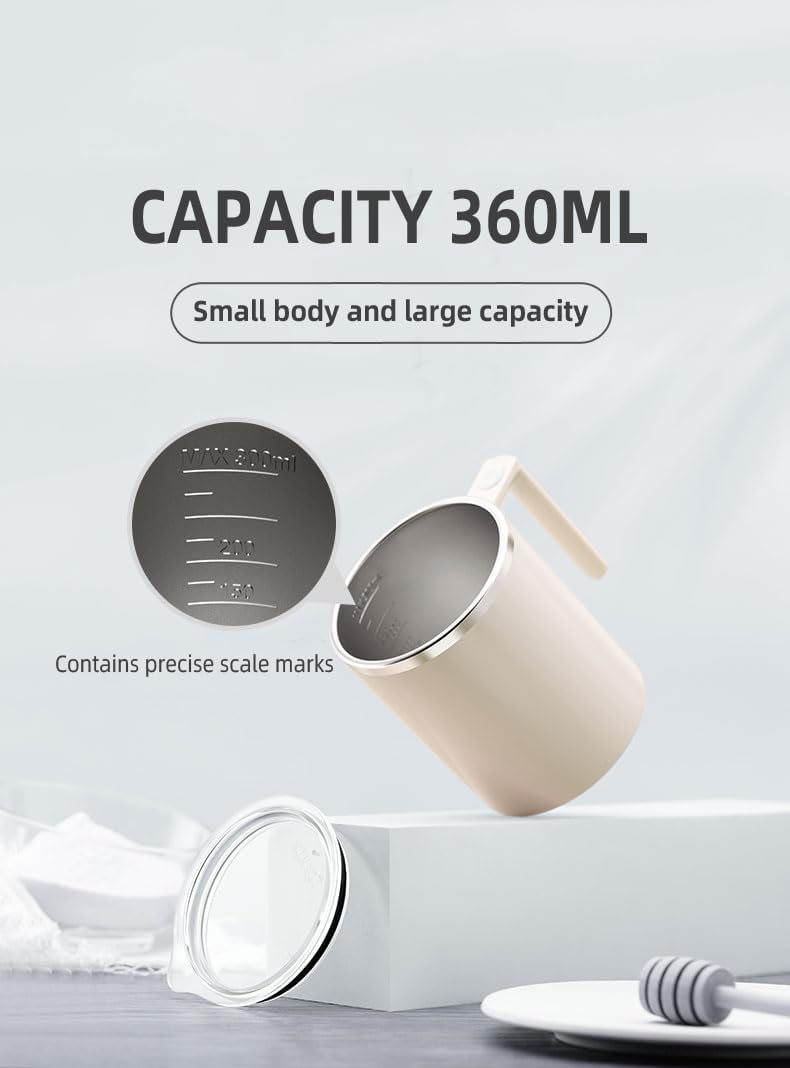 Self Stirring Mug,Self Stirring Coffee Mug,Suitable for Coffee, Milk, Cocoa and Other Beverages,Insulated bottle (Cream-temperature, 12 Ounces)