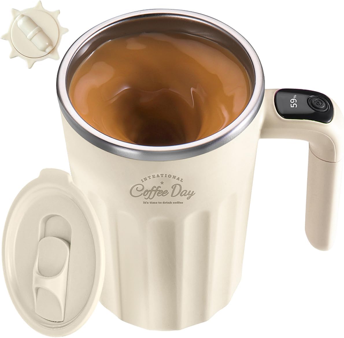 Self Stirring Mug,Self Stirring Coffee Mug,Suitable for Coffee, Milk, Cocoa and Other Beverages,Insulated bottle (Cream-temperature, 12 Ounces)