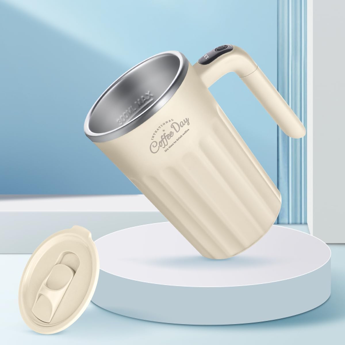 Self Stirring Mug,Self Stirring Coffee Mug,Suitable for Coffee, Milk, Cocoa and Other Beverages,Insulated bottle (Cream-temperature, 12 Ounces)