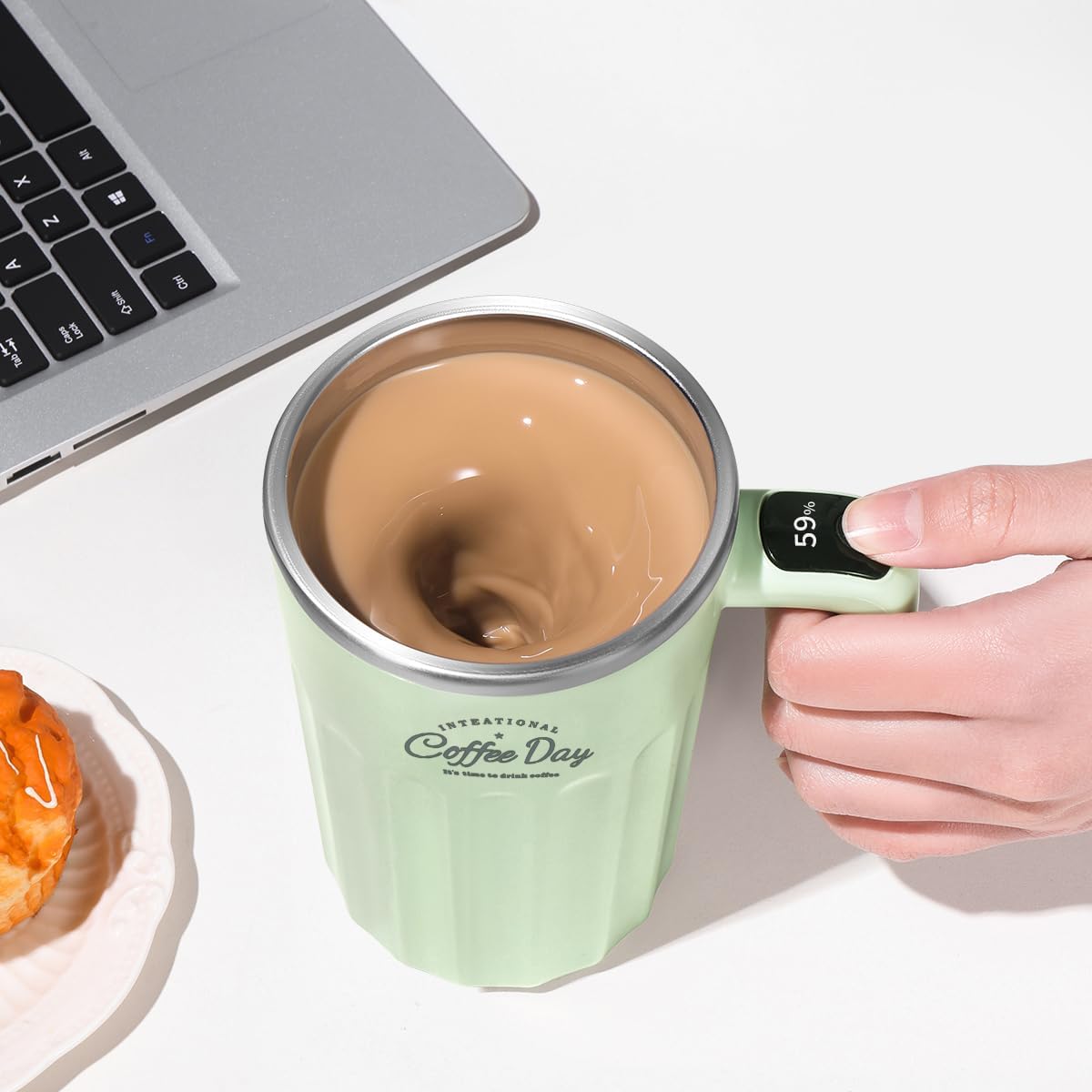Self Stirring Mug,Self Stirring Coffee Mug,Suitable for Coffee, Milk, Cocoa and Other Beverages,Insulated bottle (Cream-temperature, 12 Ounces)