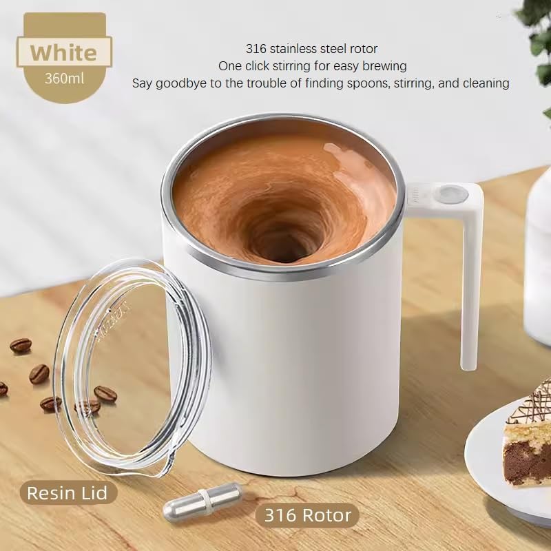 Self Stirring Mug,Self Stirring Coffee Mug,Suitable for Coffee, Milk, Cocoa and Other Beverages,Insulated bottle (Cream-temperature, 12 Ounces)