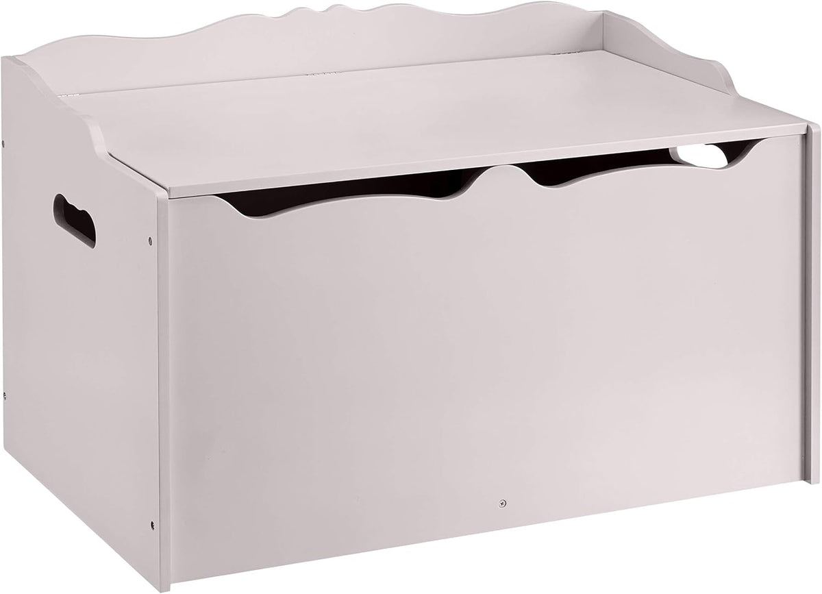 Kids Wooden Toy Storage Chest with Safety Lid, Spacious Organizer for Bedroom, White, 30" x 18" x 19"