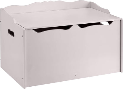 Kids Wooden Toy Storage Chest with Safety Lid, Spacious Organizer for Bedroom, White, 30" x 18" x 19"