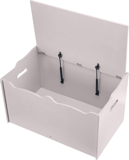 Kids Wooden Toy Storage Chest with Safety Lid, Spacious Organizer for Bedroom, White, 30" x 18" x 19"