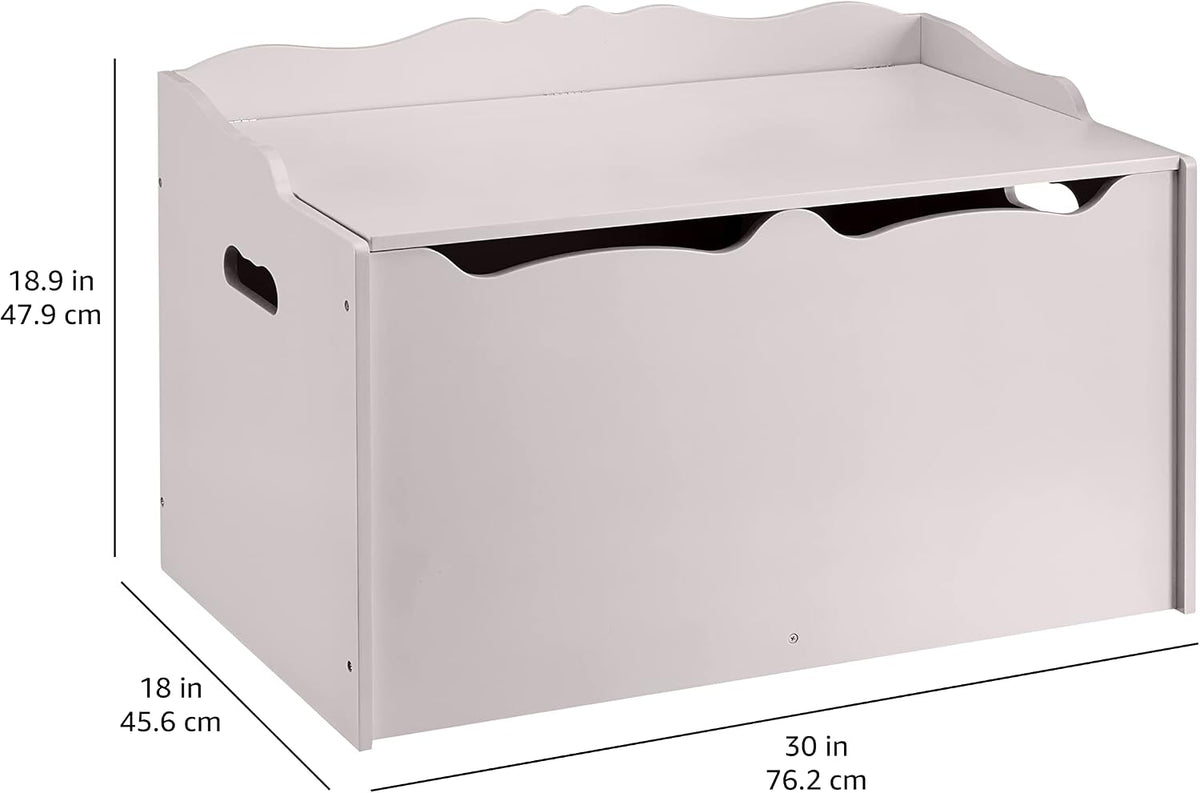 Kids Wooden Toy Storage Chest with Safety Lid, Spacious Organizer for Bedroom, White, 30" x 18" x 19"