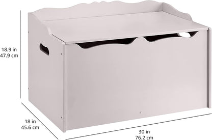 Kids Wooden Toy Storage Chest with Safety Lid, Spacious Organizer for Bedroom, White, 30" x 18" x 19"