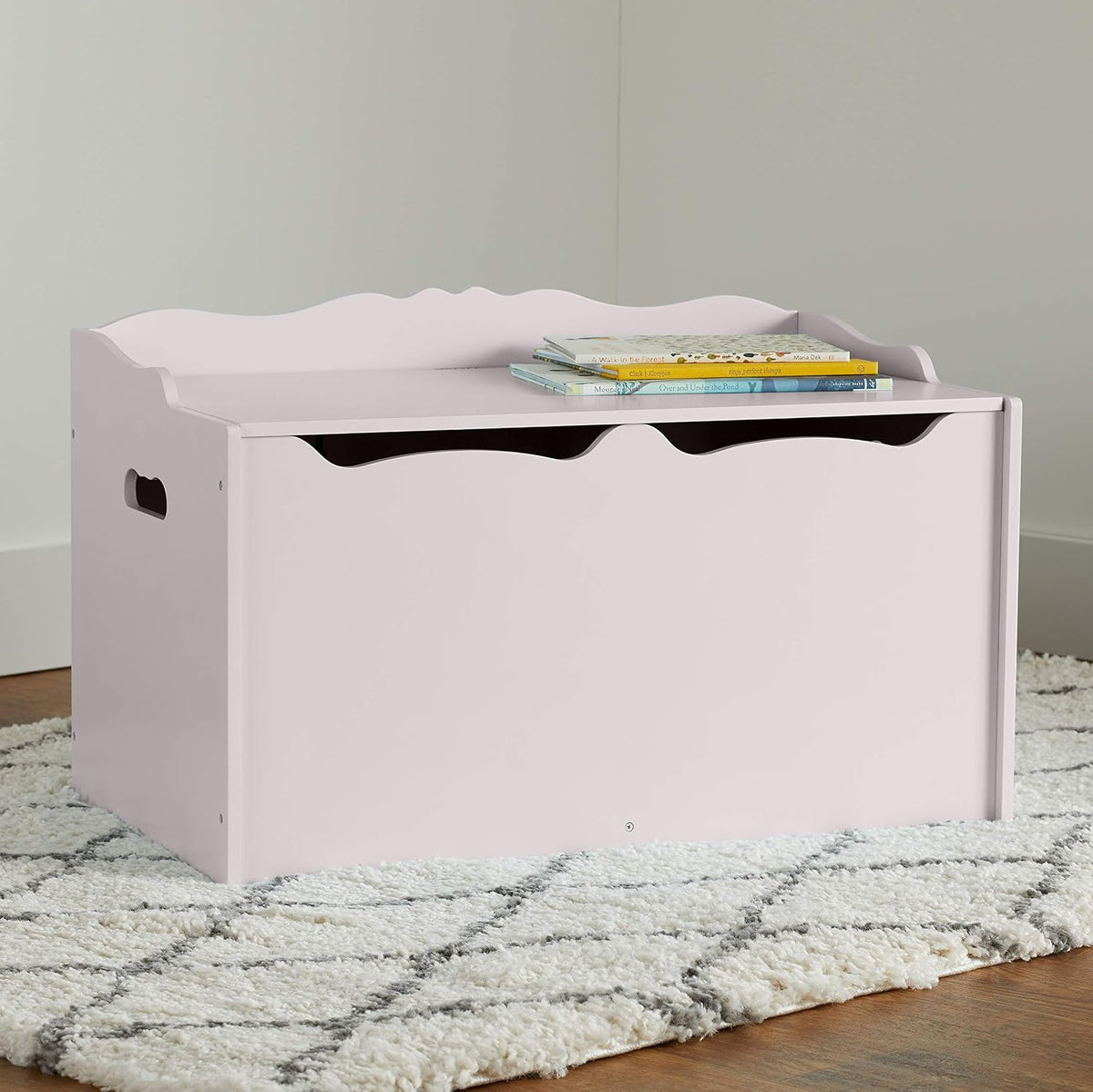 Kids Wooden Toy Storage Chest with Safety Lid, Spacious Organizer for Bedroom, White, 30" x 18" x 19"