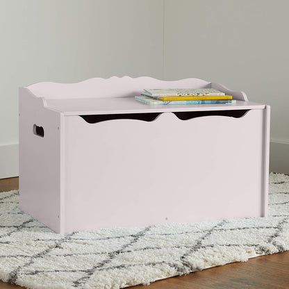 Kids Wooden Toy Storage Chest with Safety Lid, Spacious Organizer for Bedroom, White, 30" x 18" x 19"