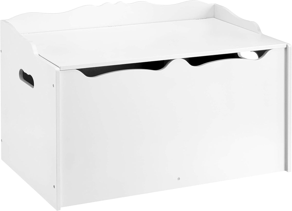 Kids Wooden Toy Storage Chest with Safety Lid, Spacious Organizer for Bedroom, White, 30" x 18" x 19"