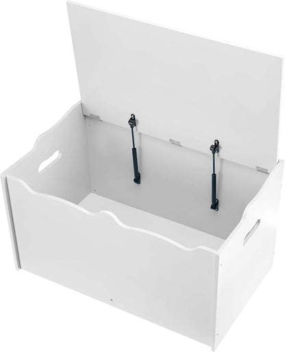 Kids Wooden Toy Storage Chest with Safety Lid, Spacious Organizer for Bedroom, White, 30" x 18" x 19"