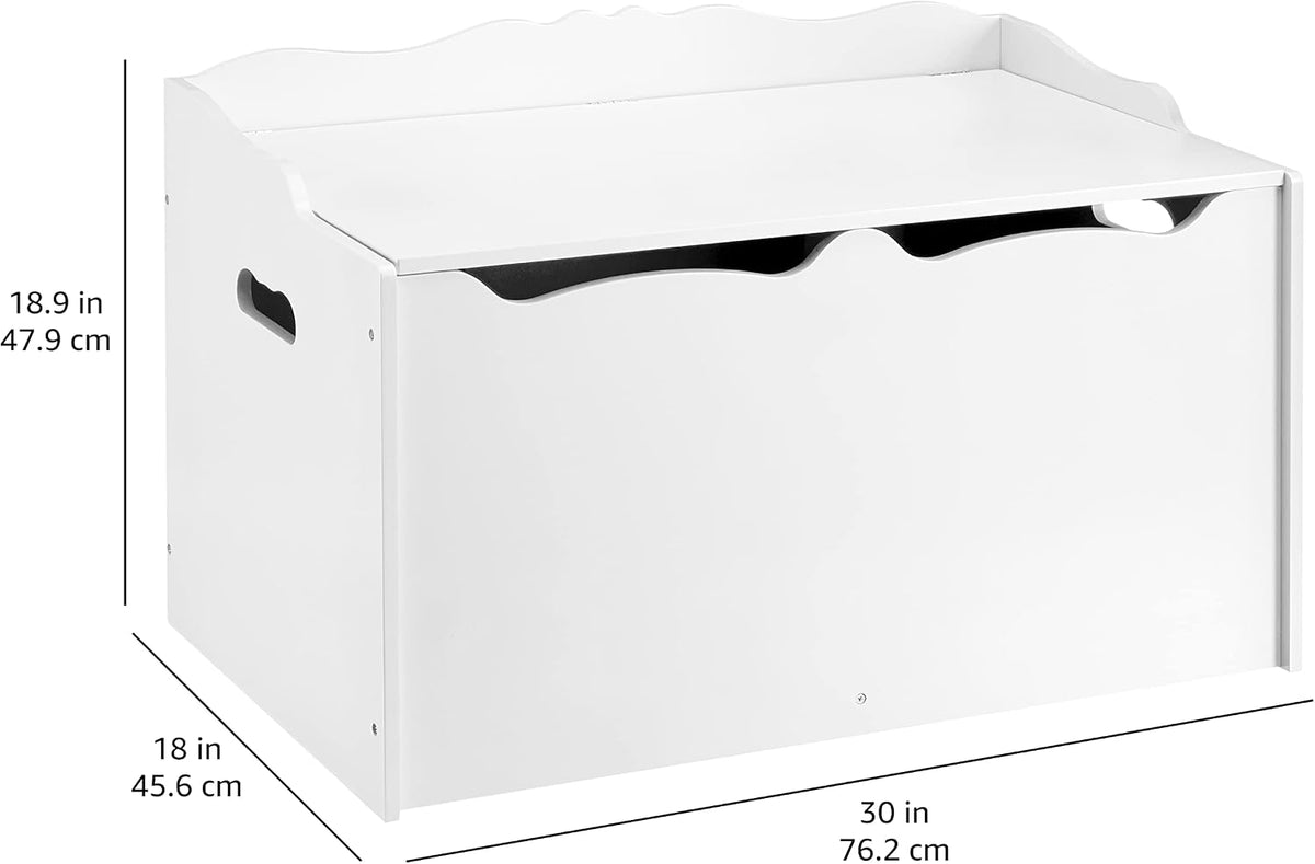 Kids Wooden Toy Storage Chest with Safety Lid, Spacious Organizer for Bedroom, White, 30" x 18" x 19"
