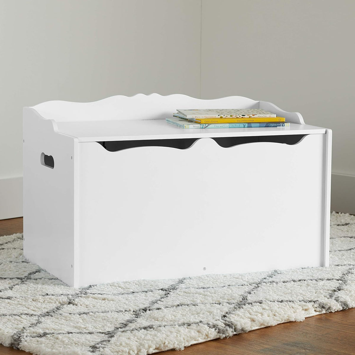 Kids Wooden Toy Storage Chest with Safety Lid, Spacious Organizer for Bedroom, White, 30" x 18" x 19"