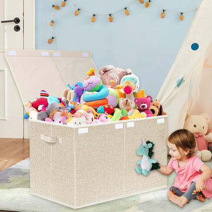 Collapsible Toy Storage Bin with Lid, 82L Large Capacity - Gray Neutral Space-Saving Organizer for Playroom, Bedroom & Nursery, Foldable Design