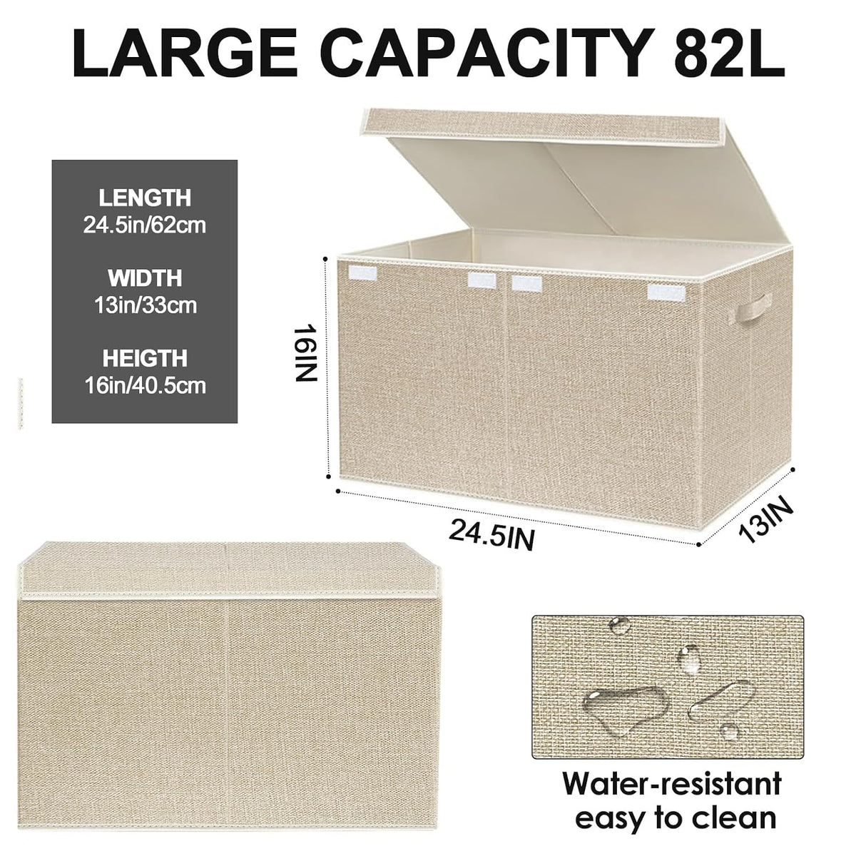 Collapsible Toy Storage Bin with Lid, 82L Large Capacity - Gray Neutral Space-Saving Organizer for Playroom, Bedroom & Nursery, Foldable Design